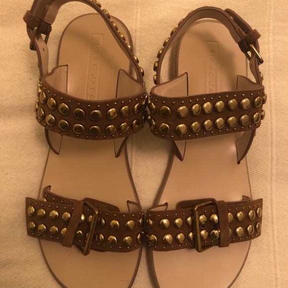 Marc Jacobs Brown Leather Stud Sandal SZ 6.5 - Picture 2 of 4